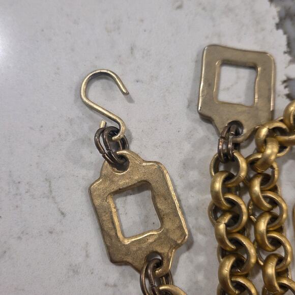 Vintage Antiqued Gold Chain Belt Geometric Link Adjustable Artisan Statement